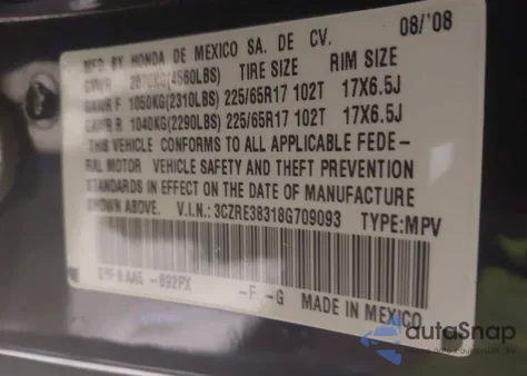 2008 Honda Cr-V Lx z USA, uszkodzony, nr VIN 3CZRE38318G709093